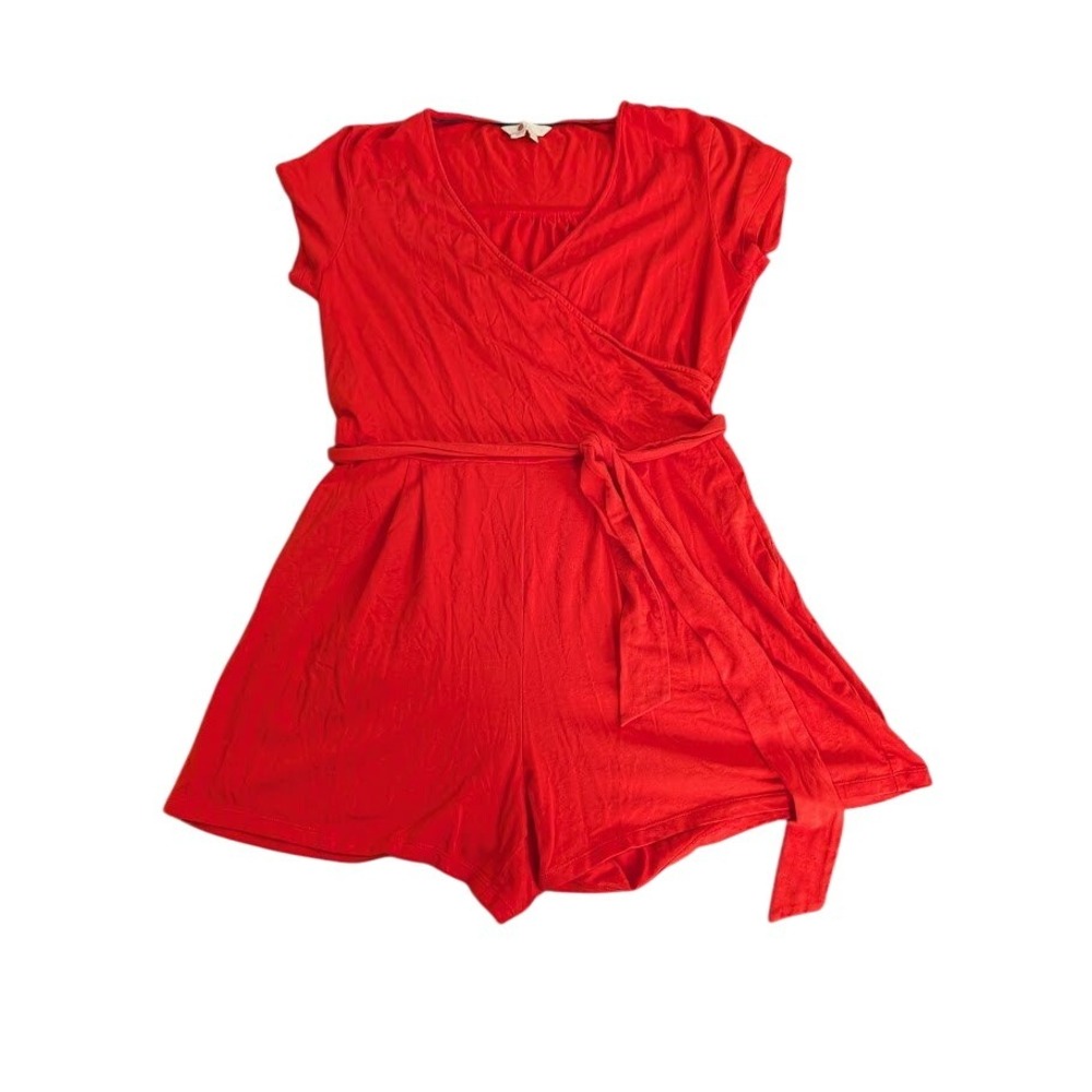 Boden Jersey Wrap Playsuit Red Short Sleeve‎ Romper Tie Waist US 10R